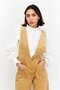Women Textured Suspender Corduroy Pants, Tan - 4