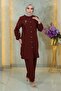 Buttoned Brooch Detailed Suit Brown 19178