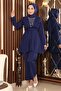 Stone Detailed Belted Suit Indigo 19122 - 4