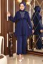 Stone Detailed Belted Suit Indigo 19122 - 3