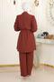 Stone Detailed Belted Suit Brown 19104 - 4
