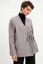 Gray Double Breasted Tie Thin Quilted Jacket - 4