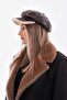 Under the Brim Beige Plush Brown Leather Cap Captain Women's Hat - 3