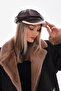 Under the Brim Beige Plush Brown Leather Cap Captain Women's Hat - 4