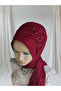 Burgundy Glitter Zehra Ready Turban Ready Wrap Evening Dress Wrap - 3