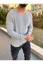 Sweater Natural Knitted Cotton Crew Neck Non-Pilling Ripped Detailed Laser Cut Knitwear Sweater - 5