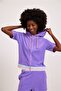 Purple Women's Sweatshirt - Hooded, Zippered, and Short Sleeve Towel
