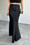 Women's Black High Waist Maxi Length Satin Skirt - 8