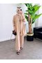 Brown 3-Piece Cotton-Linen Set: Necklace and Rhinestone Embroidery Detail