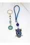 Metal Car Ornament with Owl, Car Charm and Blue Gold Keychain Set