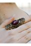Natural Stone Pink Quartz Natural Stone Antique Adjustable Women's Ring Euy45Pk - 2