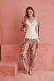 Ecru Shawl Patterned Exclusive Knitted Dressing Gown Pajamas Set - 2