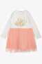 Girl's Long Sleeve Dress Floral Pattern Cute Gazelle Printed 1.5-5 Years, Ecru