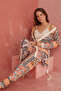 Ecru Shawl Patterned Exclusive Knitted Dressing Gown Pajamas Set