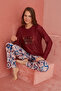 Burgundy Geometric Print Long Sleeve Knitted Pajamas Set