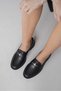 Women's Buckle Detail Flat Heeled Loafer Cloria Black Skin - 8