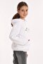 Cat Printed Kangaroo Pocket White Color Girl's Hooded Sweatshirt - 6