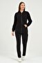 Maternity Front Zipper Pocket Mom Fit Soft Textured Thessaloniki Tracksuit Set Black