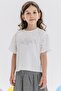 Girl's T-Shirt Sleeves Laced, Embroidered, Stony Text Printed, Age 9-14, Ecru - 2