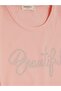Girl's Crop T-Shirt with Stone Printed Side Gathered Bow and 8-14 Years, Salmon - 3
