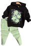 Girl's Green Tracksuit Set with Lettering Details on the Arms and Floral Print on the Front - 4