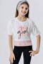 Girl's Crop T-Shirt with Text Print and Side Slits, Age 9-14, Ecru