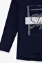 Girl's Long Sleeve T-Shirt with Stony Text Printed, Age 6-12, Navy Blue - 4