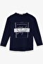Girl's Long Sleeve T-Shirt with Stony Text Printed, Age 6-12, Navy Blue