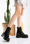 Marin Black Patent Leather Thick Soled Women's Casual Boots with Laces and Zipper