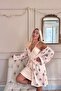 Ecru Balloon Patterned Thermal Nightgown Dressing Gown Women's Pajamas Set - 4