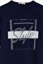 Girl's Long Sleeve T-Shirt with Stony Text Printed, Age 6-12, Navy Blue - 3