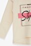 Girl's Long Sleeve T-Shirt with Stony Text Printed, Age 6-12, Cream - 7