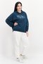 Women Hooded Neck Long Sleeve Graphic Print Sweatshirt, Teal Green - 4