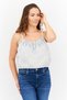 Women Ruffle Neck Sleeveless Floral Printed Tank Top, Blue Combo
