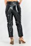 Women Regular Fit Textured Vinyl Pants, Black - 3