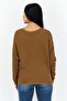 Women Jewel Neck Textured Long Sleeve Sweater, Brown - 4