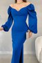 Cobalt Blue Princess Sle Slit Detail Sweetheart Neckline Imported Crepe Fabric Long Sleeve Long Dress - 2