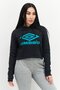 Women Hooded Neck Graphic Printed Cropped Sweatshirt, Black