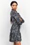 Women Allover Print Long Sleeve Mini Dress, Black - 4