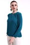 Kadoma Women's Pleated Drop Neckline Accessory Knitted Jacquard Combed Cotton Long Sleeve Blouse & Hijab Blouse - Petrol - 4