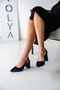 Sahra Navy Blue Satin Heeled Daily Use Shoes - 4