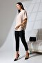 Flores Women's Soft Touch Batwing Sleeve Right Shoulder and Left Hem Tunnel Lace Diagonal Jacquard Knitted Blouse - Beige - 3