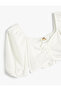 Crop Blouse Short Balloon Sleeve Gathered Front - 3