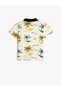 Cotton Polo T-Shirt - Short Sleeve with Buttons and Palm Print - 2