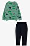 Baby Boy Tracksuit Set Dinosaur Printed 9 Months-3 Years, Mint Green - 2