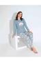 Women's Mother Girl Thermal Long Sleeve Crew Neck Blue Dog Embroidered Pajamas Set - 2