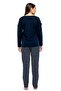 3960 Women's Navy Blue Round Collar Long Sleeve Pajama Set - Navy Blue - 2