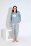Women's Mother Girl Thermal Long Sleeve Crew Neck Blue Dog Embroidered Pajamas Set - 4