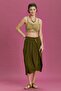 Relaxed Fit Wide Pleated Khaki Anvelop Midi Skirt - 3