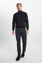 Men's Black Cotton Standard Fit Regular Fit Full Turtleneck Jacquard Knitwear Sweater - 2